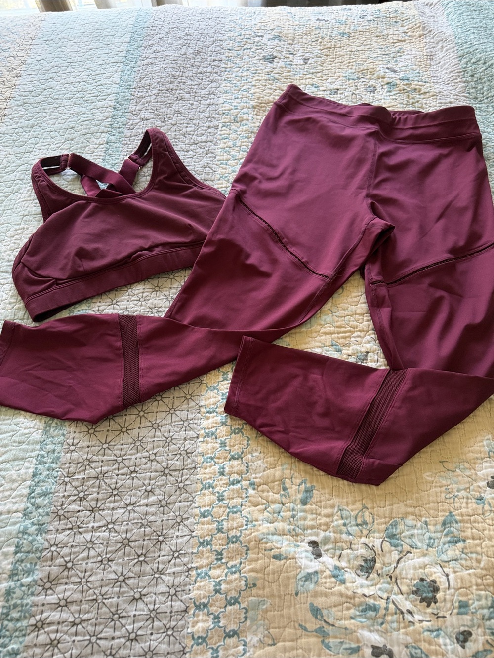 Fabletics Maroon High-Waist Active Leggings & Strappy Sports Bra Set
